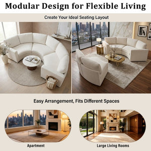 English Elm 109.4 Inch Semi Circular Chenille Sectional Sofa Deep Wraparound Seating for Living Rooms Beige WY000554AAA