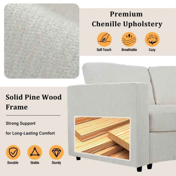 English Elm 109.4 Inch Semi Circular Chenille Sectional Sofa Deep Wraparound Seating for Living Rooms Beige WY000554AAA