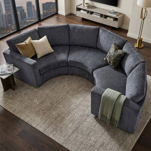 English Elm 109.4 Inch Semi Circular Chenille Sectional Sofa Deep Wraparound Seating for Living Rooms Grey WY000554AAE