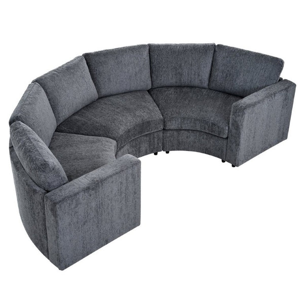 English Elm 109.4 Inch Semi Circular Chenille Sectional Sofa Deep Wraparound Seating for Living Rooms Grey WY000554AAE