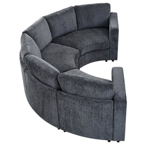 English Elm 109.4 Inch Semi Circular Chenille Sectional Sofa Deep Wraparound Seating for Living Rooms Grey WY000554AAE