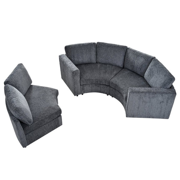 English Elm 109.4 Inch Semi Circular Chenille Sectional Sofa Deep Wraparound Seating for Living Rooms Grey WY000554AAE