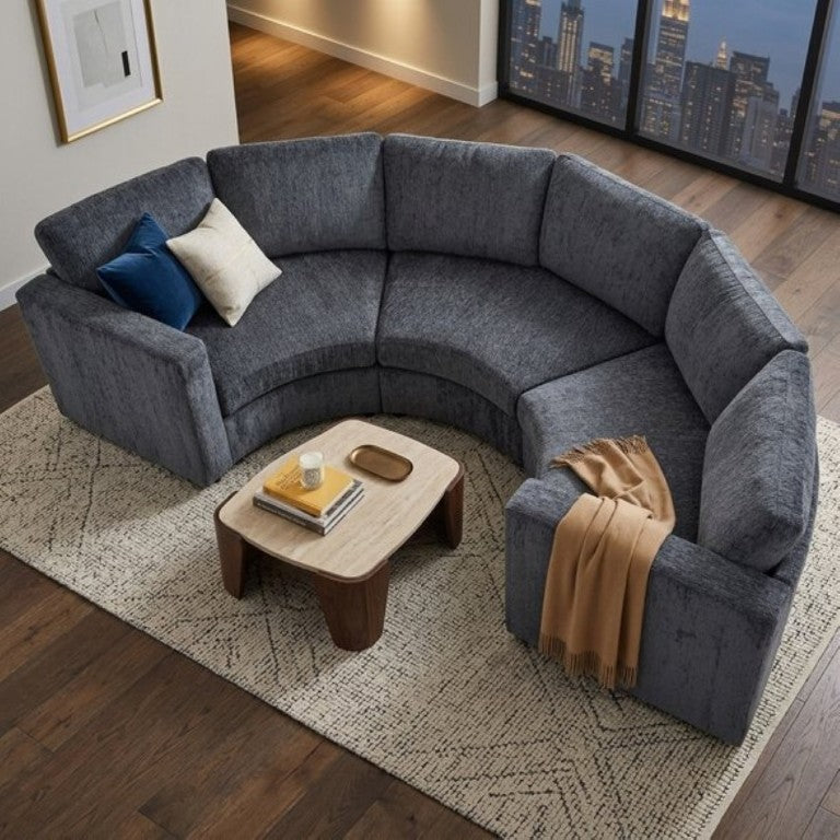 English Elm 109.4 Inch Semi Circular Chenille Sectional Sofa Deep Wraparound Seating for Living Rooms Grey WY000554AAE