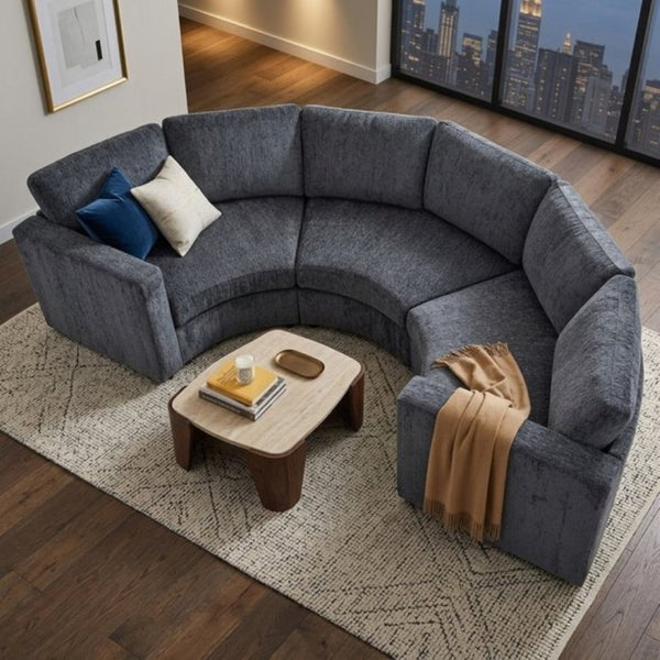 English Elm 109.4 Inch Semi Circular Chenille Sectional Sofa Deep Wraparound Seating for Living Rooms Grey WY000554AAE