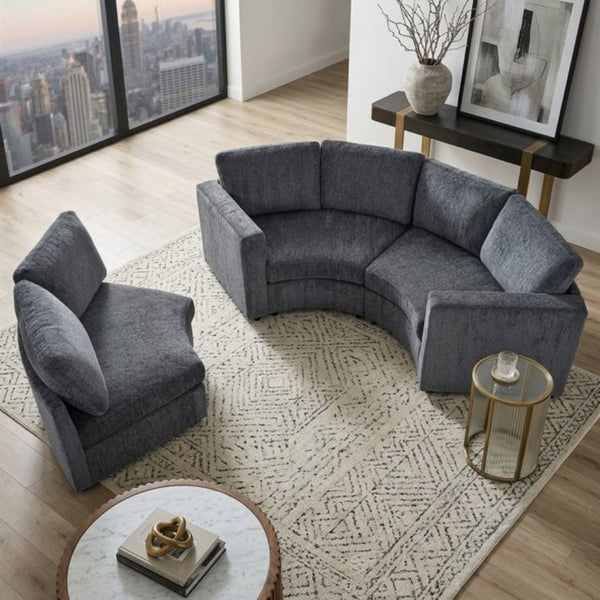 English Elm 109.4 Inch Semi Circular Chenille Sectional Sofa Deep Wraparound Seating for Living Rooms Grey WY000554AAE