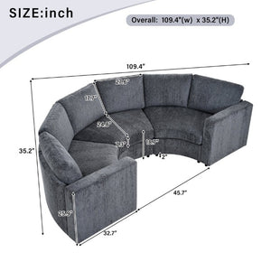 English Elm 109.4 Inch Semi Circular Chenille Sectional Sofa Deep Wraparound Seating for Living Rooms Grey WY000554AAE