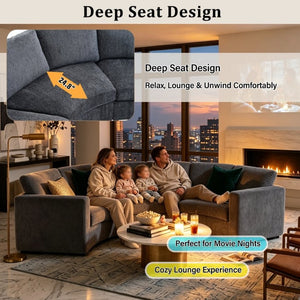 English Elm 109.4 Inch Semi Circular Chenille Sectional Sofa Deep Wraparound Seating for Living Rooms Grey WY000554AAE