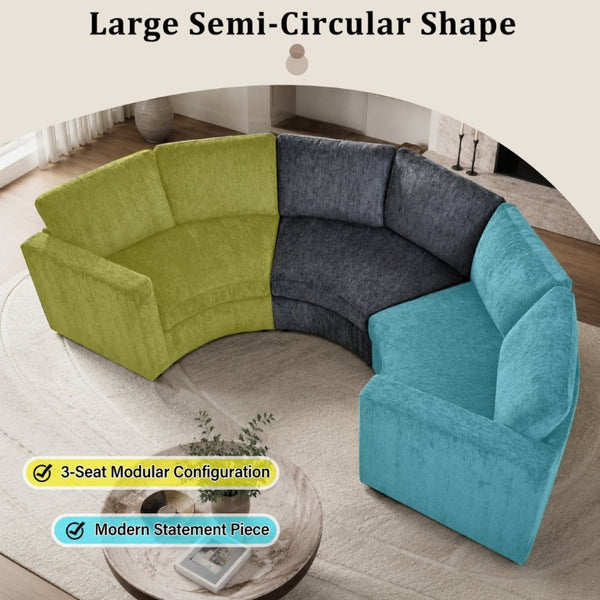 English Elm 109.4 Inch Semi Circular Chenille Sectional Sofa Deep Wraparound Seating for Living Rooms Grey WY000554AAE