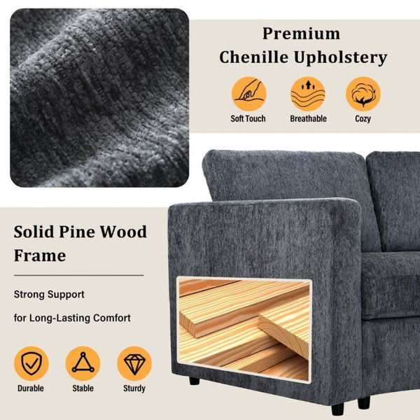 English Elm 109.4 Inch Semi Circular Chenille Sectional Sofa Deep Wraparound Seating for Living Rooms Grey WY000554AAE
