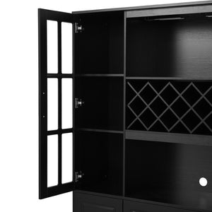 English Elm U_style Tall Freestanding Bar Cabinet with Wine Rack Stemware Holder and Soft Close Doors WY000555AAB