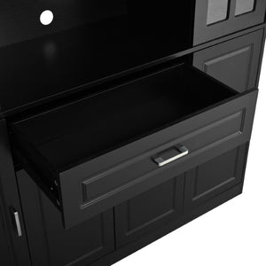 English Elm U_style Tall Freestanding Bar Cabinet with Wine Rack Stemware Holder and Soft Close Doors WY000555AAB