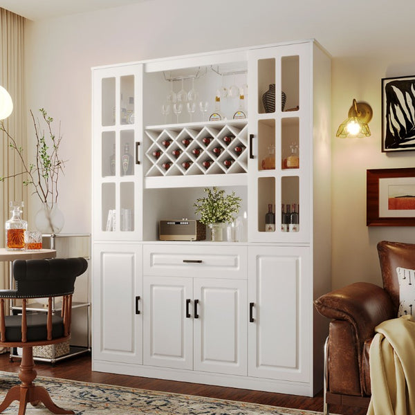 English Elm U_style 72 Inch Freestanding Bar Cabinet with App LED Lighting and Wine Storage White WY000555AAK