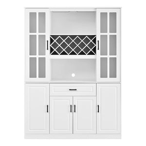 English Elm U_style 72 Inch Freestanding Bar Cabinet with App LED Lighting and Wine Storage White WY000555AAK