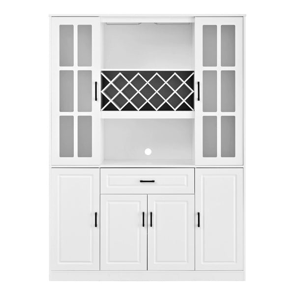 English Elm U_style 72 Inch Freestanding Bar Cabinet with App LED Lighting and Wine Storage White WY000555AAK