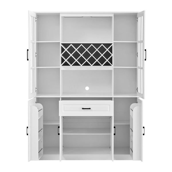 English Elm U_style 72 Inch Freestanding Bar Cabinet with App LED Lighting and Wine Storage White WY000555AAK
