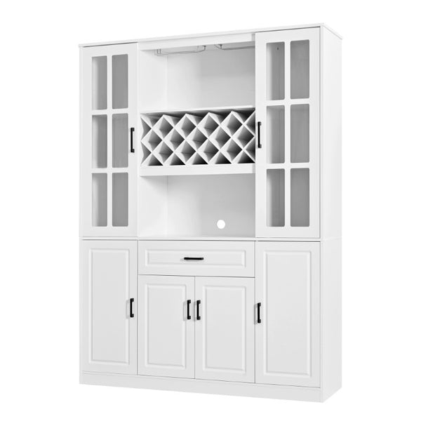 English Elm U_style 72 Inch Freestanding Bar Cabinet with App LED Lighting and Wine Storage White WY000555AAK