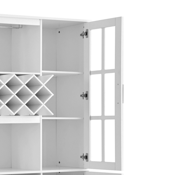 English Elm U_style 72 Inch Freestanding Bar Cabinet with App LED Lighting and Wine Storage White WY000555AAK