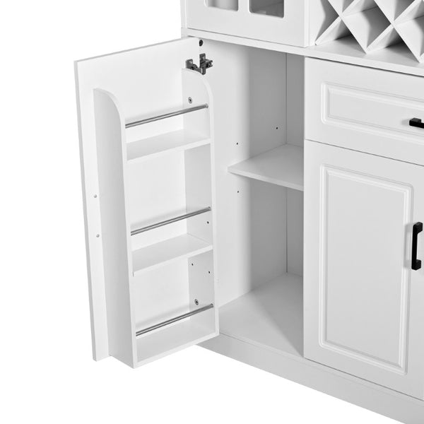 English Elm U_style 72 Inch Freestanding Bar Cabinet with App LED Lighting and Wine Storage White WY000555AAK