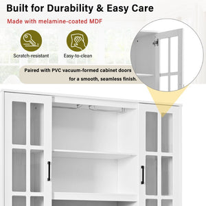 English Elm U_style 72 Inch Freestanding Bar Cabinet with App LED Lighting and Wine Storage White WY000555AAK