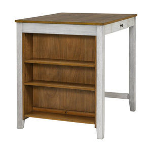 English Elm 36 Inch Farmhouse Bar Table Set with Power Outlet Open Shelves and Padded Stools WY000556AAD