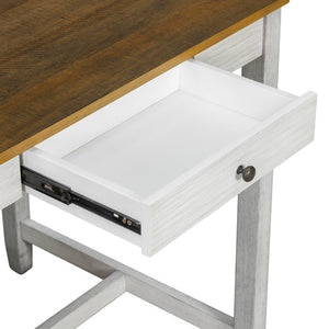 English Elm 36 Inch Farmhouse Bar Table Set with Power Outlet Open Shelves and Padded Stools WY000556AAD