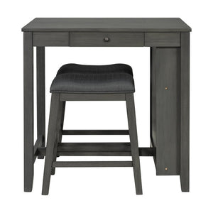 English Elm 36 Inch Industrial Bar Set with Built-In Power Outlet Open Shelving and Upholstered Stools WY000556AAE