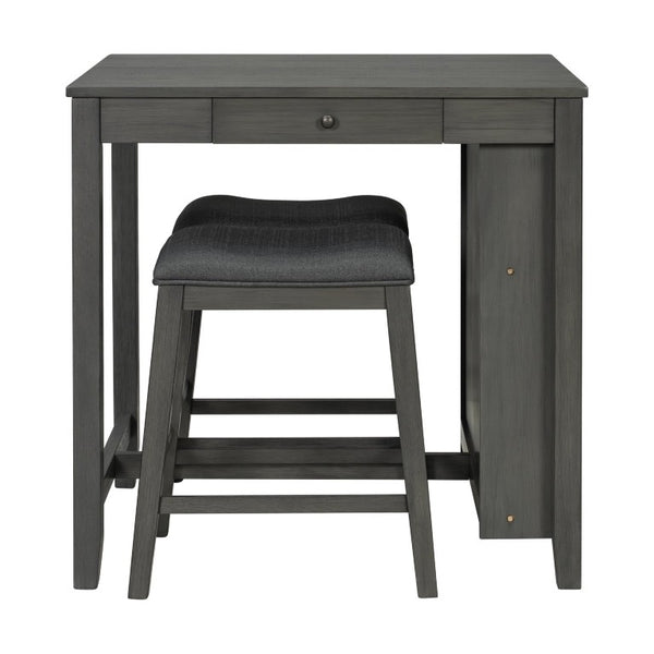 English Elm 36 Inch Industrial Bar Set with Built-In Power Outlet Open Shelving and Upholstered Stools WY000556AAE