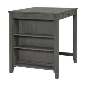 English Elm 36 Inch Industrial Bar Set with Built-In Power Outlet Open Shelving and Upholstered Stools WY000556AAE