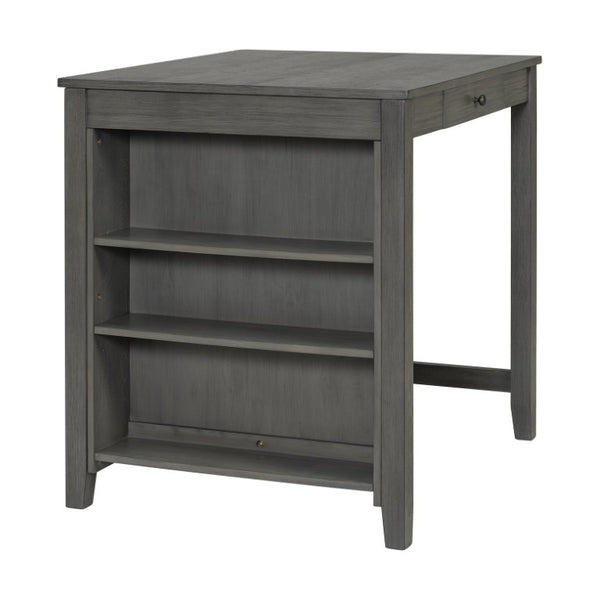 English Elm 36 Inch Industrial Bar Set with Built-In Power Outlet Open Shelving and Upholstered Stools WY000556AAE