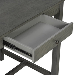 English Elm 36 Inch Industrial Bar Set with Built-In Power Outlet Open Shelving and Upholstered Stools WY000556AAE