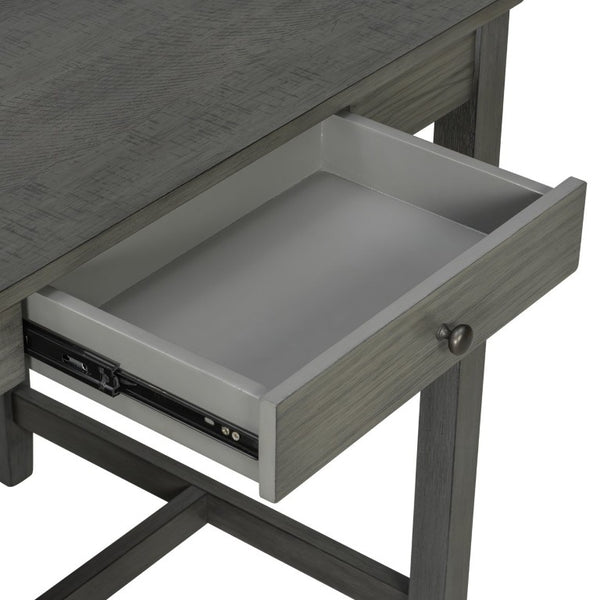 English Elm 36 Inch Industrial Bar Set with Built-In Power Outlet Open Shelving and Upholstered Stools WY000556AAE