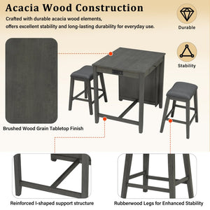 English Elm 36 Inch Industrial Bar Set with Built-In Power Outlet Open Shelving and Upholstered Stools WY000556AAE