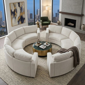 English Elm Curved Chenille Modular Sectional Six Seat Semi Circular Sofa for Modern Living Rooms WY000557AAA