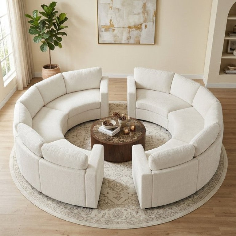 English Elm Curved Chenille Modular Sectional Six Seat Semi Circular Sofa for Modern Living Rooms WY000557AAA