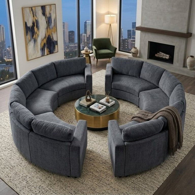 English Elm Curved Chenille Modular Sectional Six Seat Semi Circle Sofa for Living Room WY000557AAE