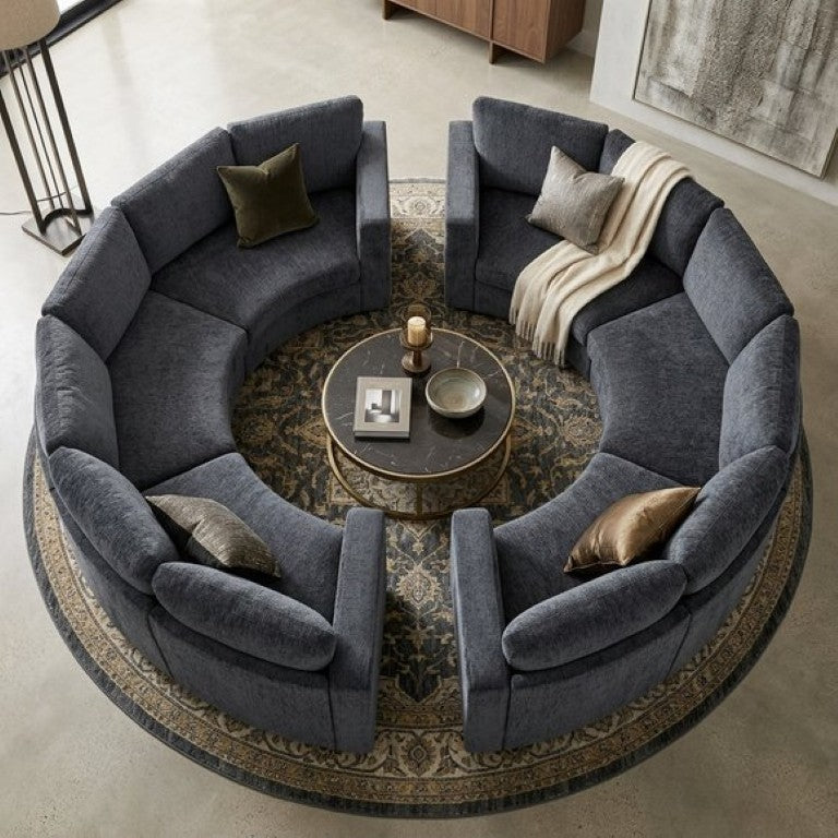 English Elm Curved Chenille Modular Sectional Six Seat Semi Circle Sofa for Living Room WY000557AAE