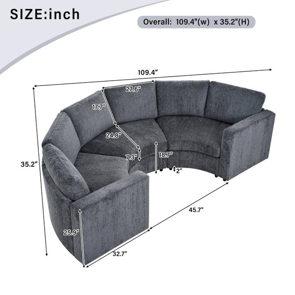 English Elm Curved Chenille Modular Sectional Six Seat Semi Circle Sofa for Living Room WY000557AAE