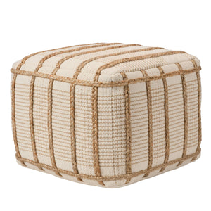 Jaipur Living Vibe by Jaipur Living Remsen Cotton Jute Striped Cylinder Pouf for Modern Interiors ACF100002