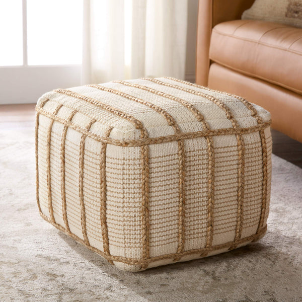 Jaipur Living Vibe by Jaipur Living Remsen Cotton Jute Striped Cylinder Pouf for Modern Interiors ACF100002