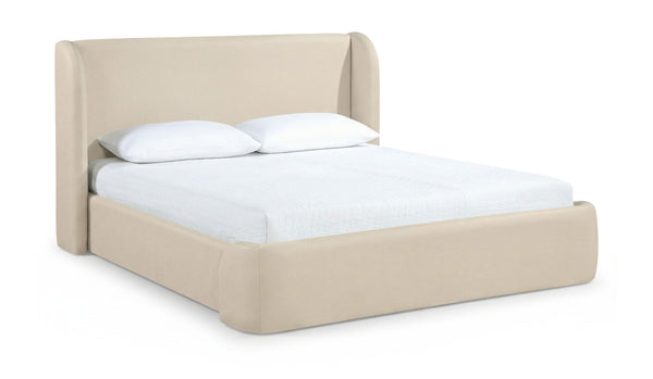 Meridian Furniture Warby Winged Headboard Vegan Leather Platform Full Bed for Modern Contemporary Bedrooms Beige WarbyBeige-F
