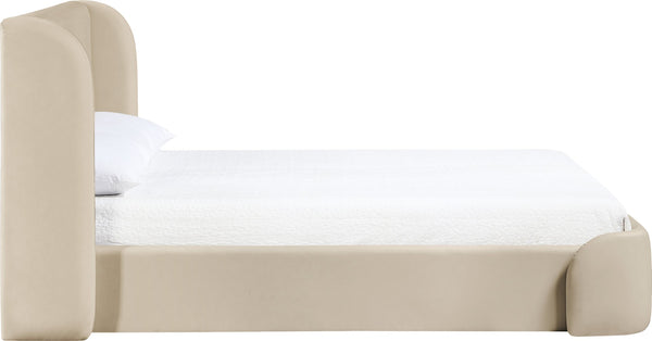 Meridian Furniture Warby Winged Headboard Vegan Leather Platform Full Bed for Modern Contemporary Bedrooms Beige WarbyBeige-F
