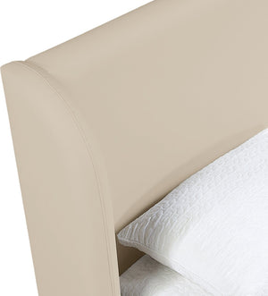 Meridian Furniture Warby Winged Headboard Vegan Leather Platform Full Bed for Modern Contemporary Bedrooms Beige WarbyBeige-F