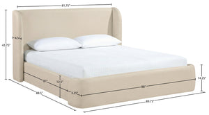 Meridian Furniture Warby Vegan Leather King Platform Bed with Winged Headboard for Modern Bedroom Decor Beige WarbyBeige-K