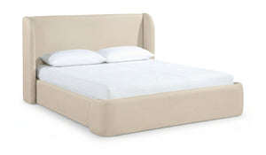Meridian Furniture Warby Vegan Leather King Platform Bed with Winged Headboard for Modern Bedroom Decor Beige WarbyBeige-K