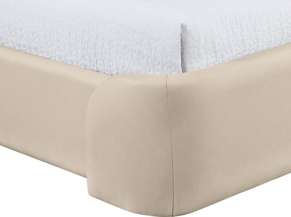 Meridian Furniture Warby Vegan Leather King Platform Bed with Winged Headboard for Modern Bedroom Decor Beige WarbyBeige-K