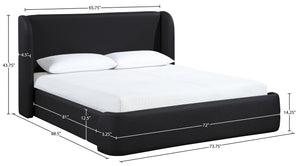 Meridian Furniture Warby Queen Platform Bed Winged Headboard Vegan Leather Upholstered Modern Bedroom Frame Black WarbyBlack-Q