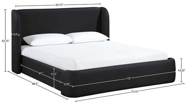 Meridian Furniture Warby Queen Platform Bed Winged Headboard Vegan Leather Upholstered Modern Bedroom Frame Black WarbyBlack-Q