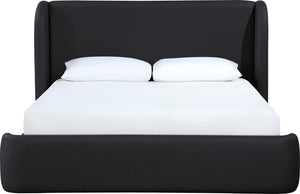 Meridian Furniture Warby Queen Platform Bed Winged Headboard Vegan Leather Upholstered Modern Bedroom Frame Black WarbyBlack-Q