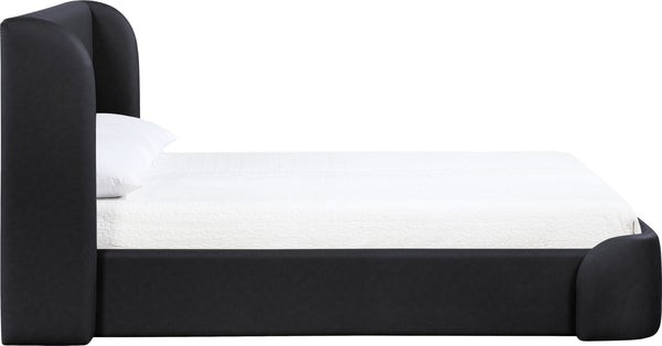 Meridian Furniture Warby Queen Platform Bed Winged Headboard Vegan Leather Upholstered Modern Bedroom Frame Black WarbyBlack-Q