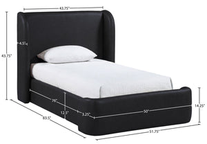 Meridian Furniture Warby Twin Platform Bed Winged Headboard Vegan Leather Upholstered Frame Modern Bedroom Black WarbyBlack-T